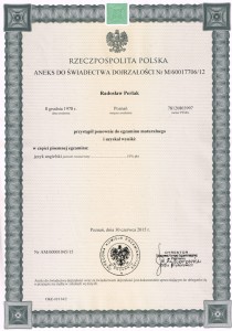 Secondary - school examination certificate, 2015.06